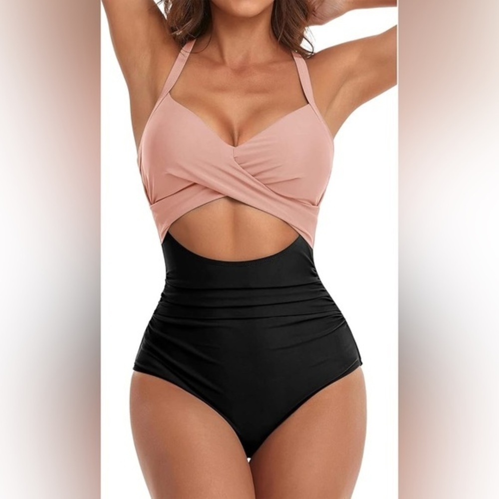 Pink and Black Cutout Swimsuit